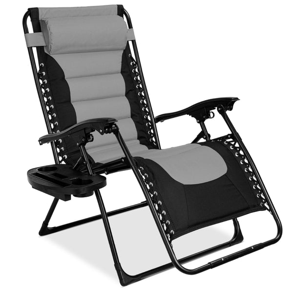 Oversized Padded Zero Gravity Chair, Folding Recliner w/ Headrest, Side Tray - Kivo Store