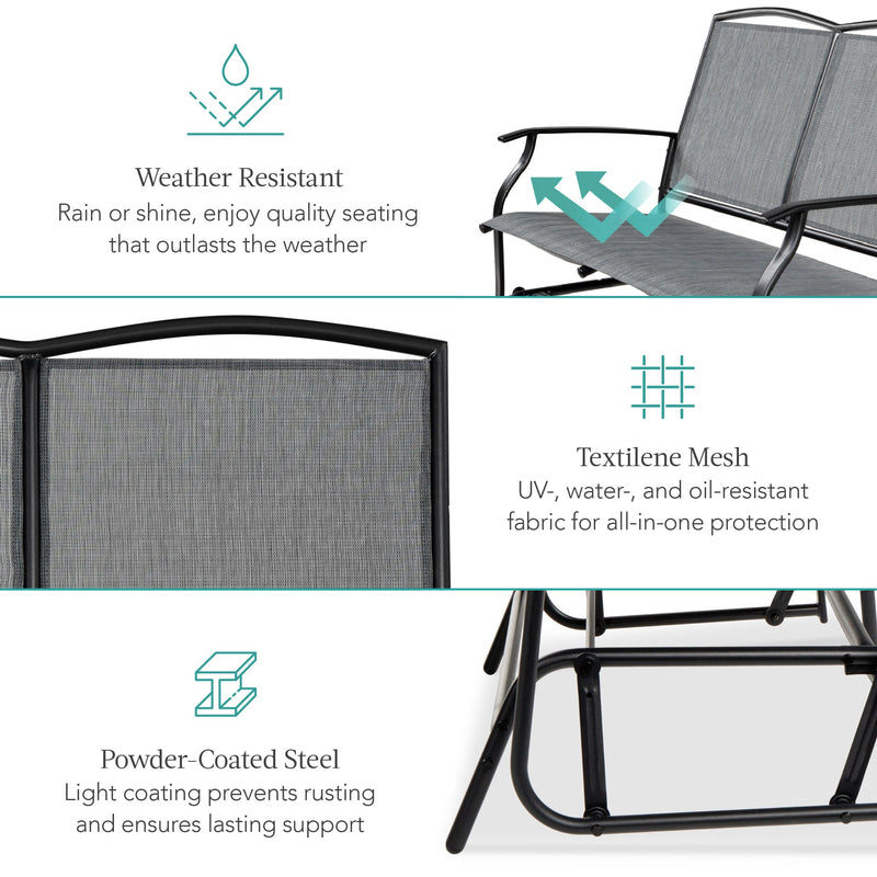 2-Person Patio Loveseat Swing Glider, Bench Rocker w/ Armrests