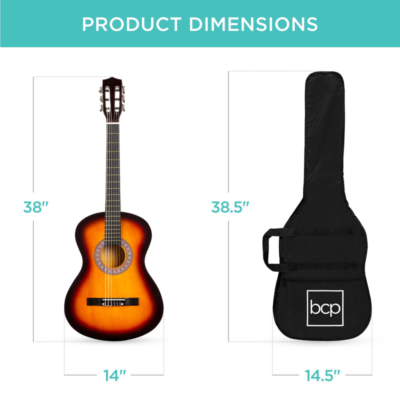 Beginner Acoustic Guitar Set w/ Case, Strap, Extra Strings - 38in