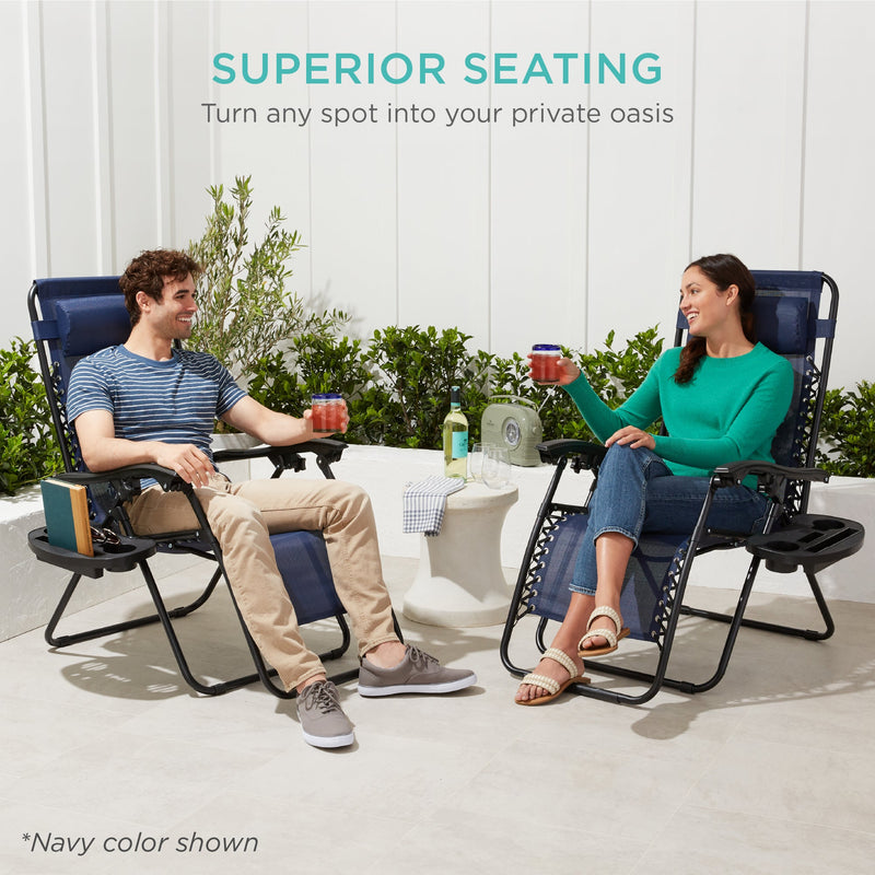 Set of 2 Adjustable Zero Gravity Patio Chair Recliners w/ Cup Holders - Kivo Store