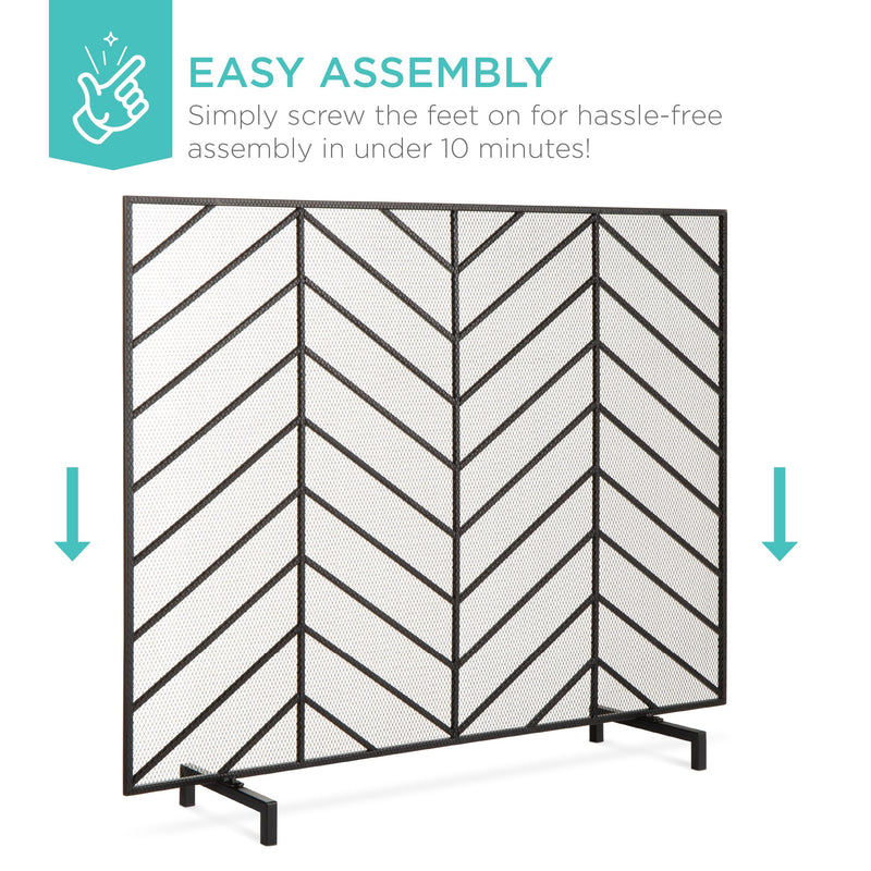 Single Panel Iron Chevron Fireplace Screen w/ Antique Finish - 38x31in