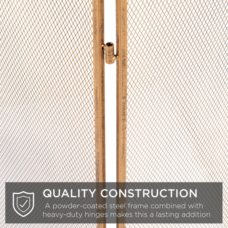 3-Panel Simple Steel Mesh Fireplace Screen w/ Worn Finish - 47.5x27.25in