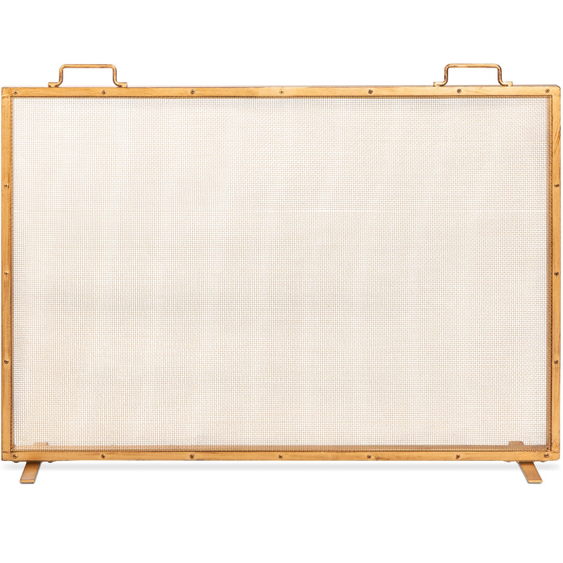 Single Panel Handcrafted Steel Mesh Fireplace Screen w/ Handles - 38x27in
