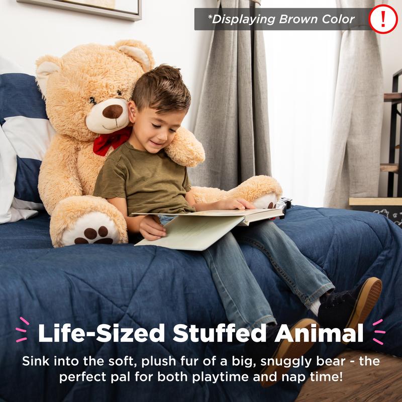 Giant Plush Teddy Bear Stuffed Animal w/ Bow Tie, Paw Prints - 38in - Kivo Store