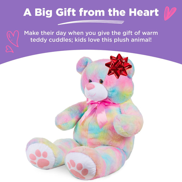 Giant Plush Teddy Bear Stuffed Animal w/ Bow Tie, Paw Prints - 38in - Kivo Store