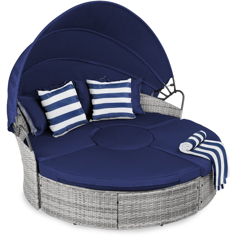 5-Piece 2-in-1 Wicker Daybed Sectional w/ Adjustable Seats, Canopy, Cover - Kivo Store