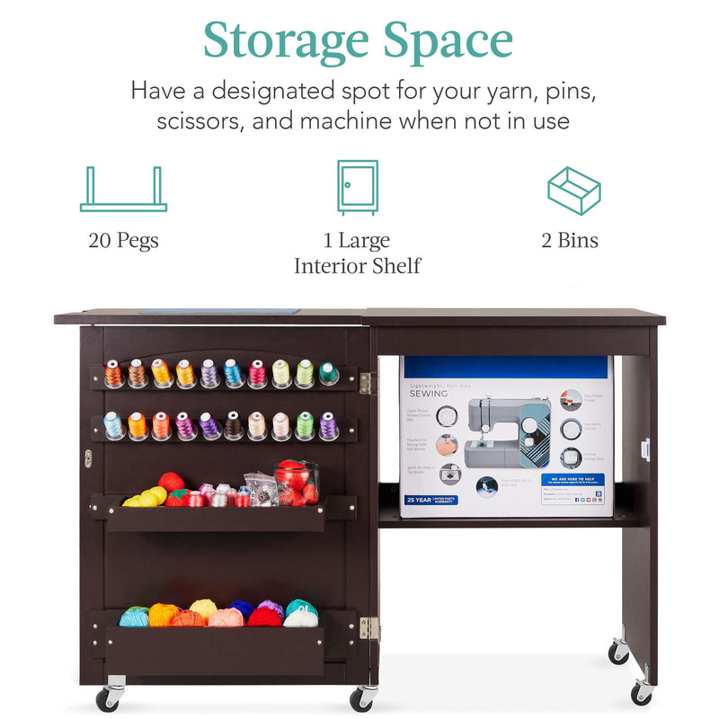 Folding Sewing Table Multipurpose Craft Station & Side Table w/ Wheels - Kivo Store