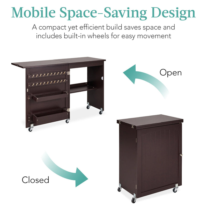 Folding Sewing Table Multipurpose Craft Station & Side Table w/ Wheels - Kivo Store