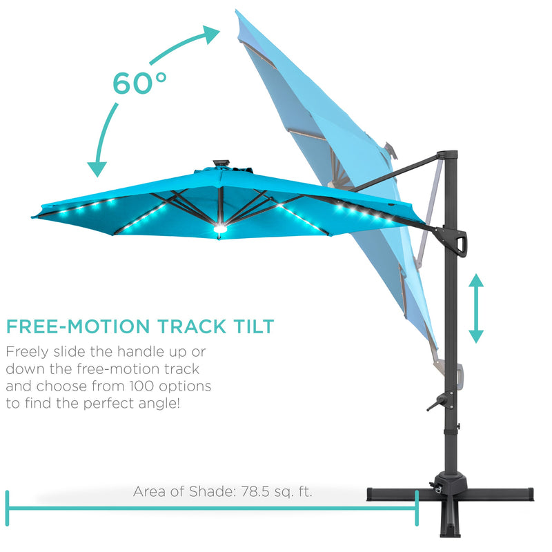 360-Degree Solar LED Cantilever Offset Patio Umbrella w/ Tilt - 10ft - Kivo Store