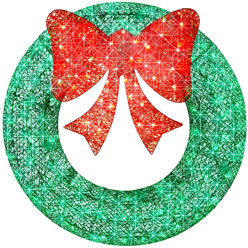 Pre-Lit Outdoor Christmas Wreath, LED Metal Holiday Decor w/ Bow- 48in - Kivo Store