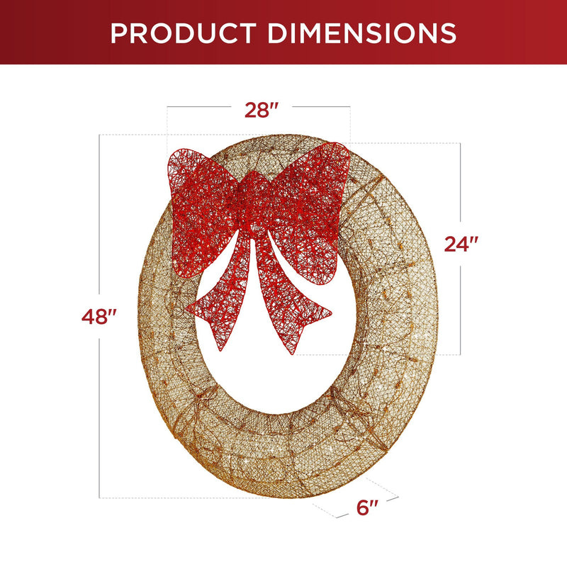 Pre-Lit Outdoor Christmas Wreath, LED Metal Holiday Decor w/ Bow- 48in - Kivo Store