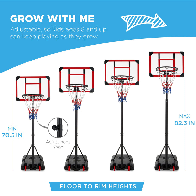 Kids Height-Adjustable Basketball Hoop, Square Backboard w/ 2 Wheels