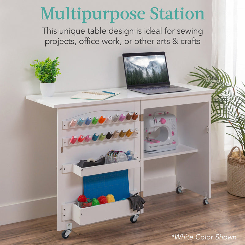 Folding Sewing Table Multipurpose Craft Station & Side Table w/ Wheels - Kivo Store
