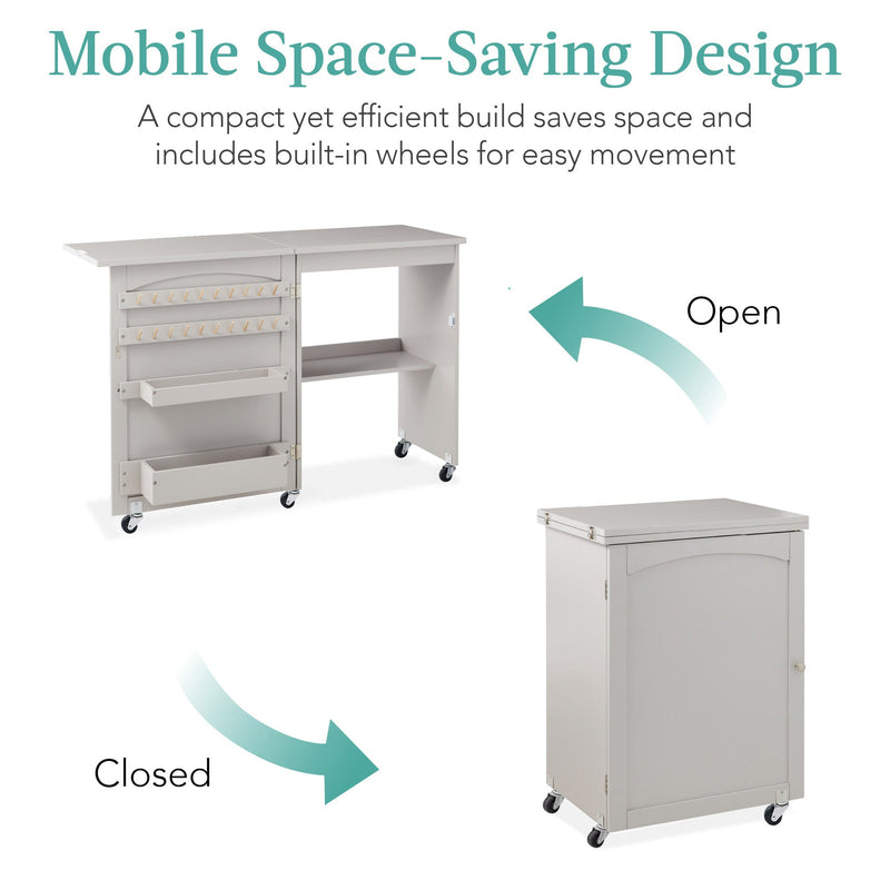 Folding Sewing Table Multipurpose Craft Station & Side Table w/ Wheels - Kivo Store
