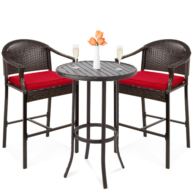 3-Piece Outdoor Bistro Wicker Table Bar Set w/ Bar Stools, Footrests