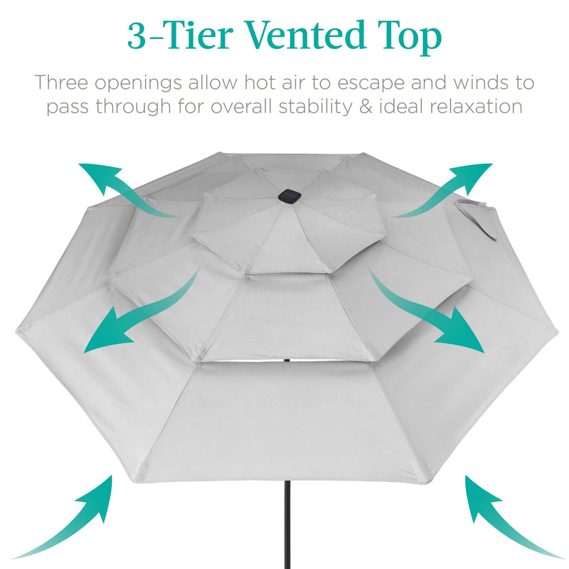 3-Tier Solar Patio Umbrella w/ LED Lights, Tilt Adjustment, Crank - 10ft - Kivo Store