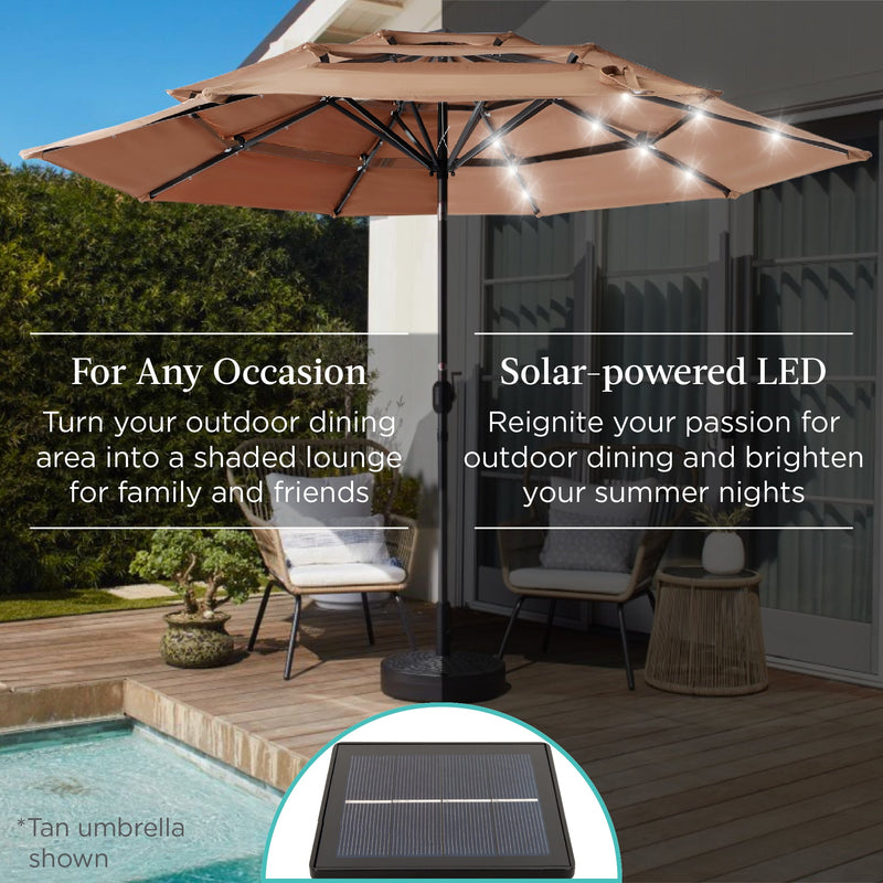 3-Tier Solar Patio Umbrella w/ LED Lights, Tilt Adjustment, Crank - 10ft - Kivo Store