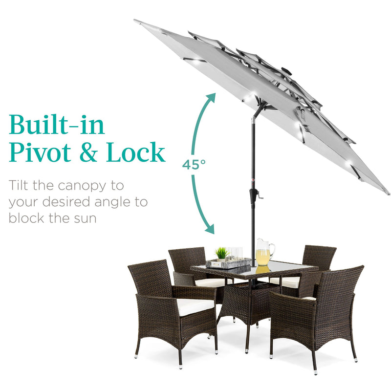 3-Tier Solar Patio Umbrella w/ LED Lights, Tilt Adjustment, Crank - 10ft - Kivo Store