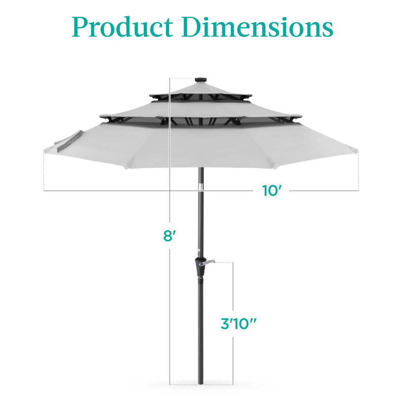 3-Tier Solar Patio Umbrella w/ LED Lights, Tilt Adjustment, Crank - 10ft - Kivo Store