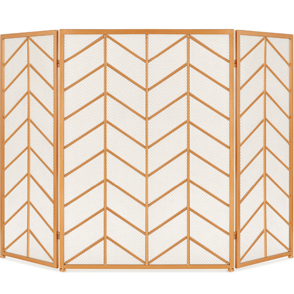 3-Panel Iron Chevron Fireplace Screen w/ Handles - 52x31in