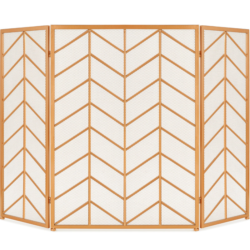 3-Panel Iron Chevron Fireplace Screen w/ Handles - 52x31in