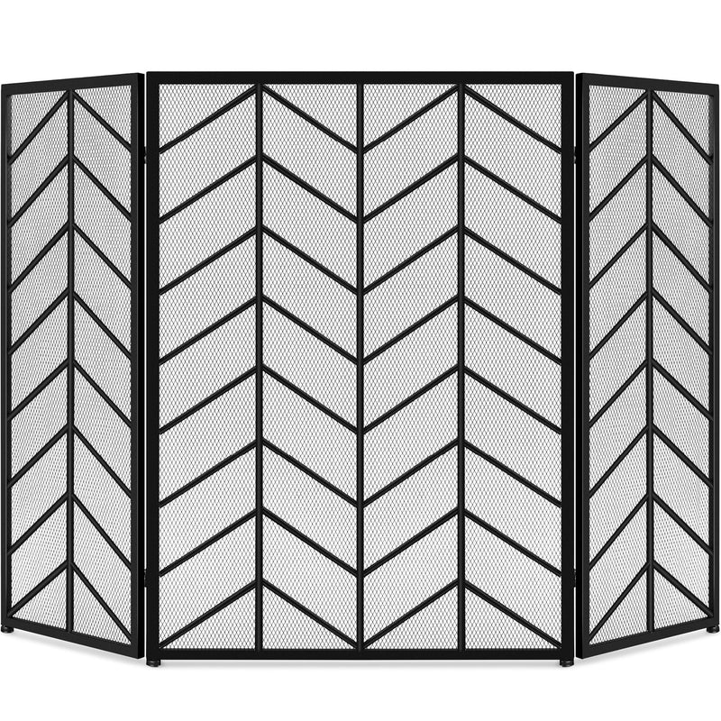 3-Panel Iron Chevron Fireplace Screen w/ Handles - 52x31in