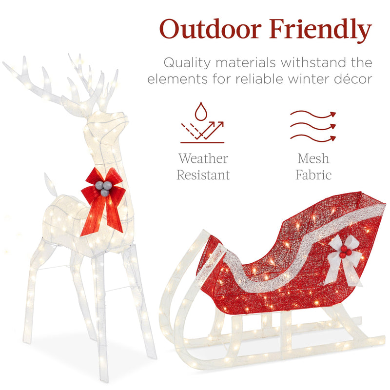 Lighted Christmas Reindeer & Sleigh Outdoor Decor Set w/ LED Lights - Kivo Store