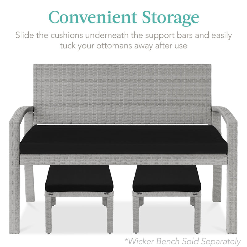 Set of 2 Multipurpose Wicker Ottomans w/ Removable Cushions, Steel Frame