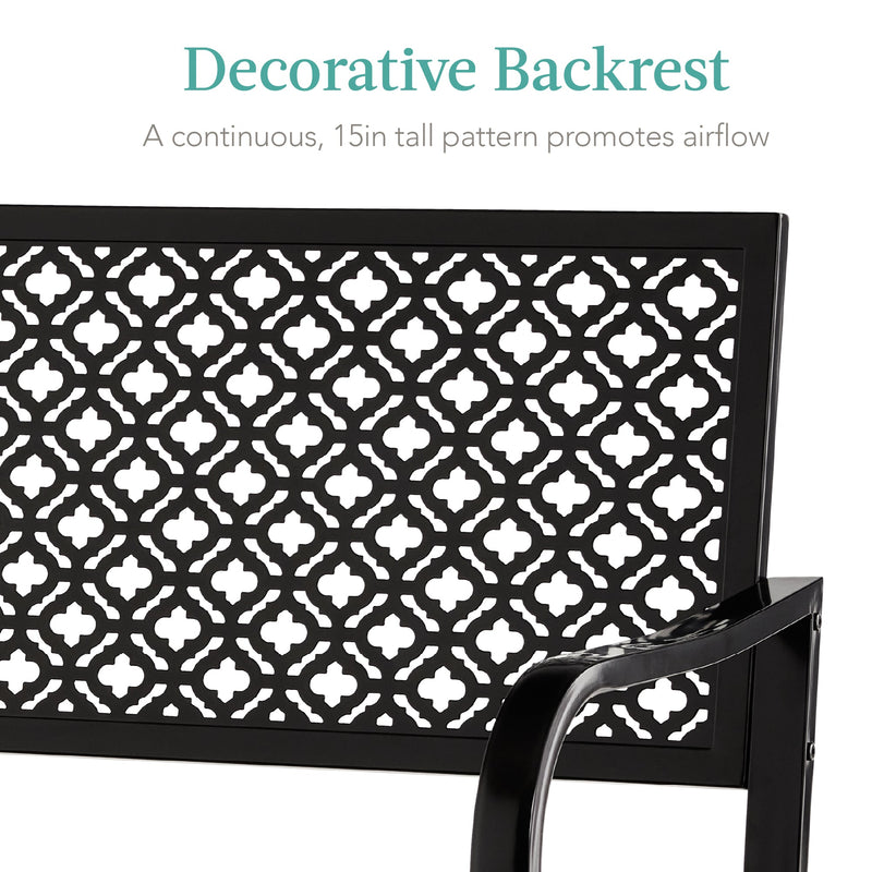 Indoor Outdoor Steel Bench w/ Geometric Backrest, Foot Levelers - Kivo Store