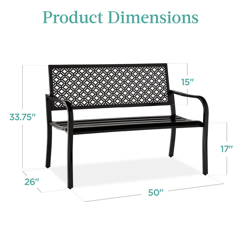 Indoor Outdoor Steel Bench w/ Geometric Backrest, Foot Levelers - Kivo Store