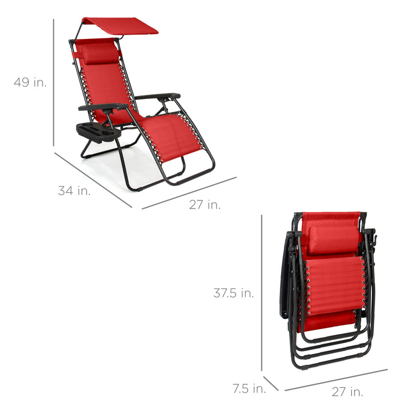 Folding Zero Gravity Recliner Patio Lounge Chair w/ Canopy, Side Tray - Kivo Store