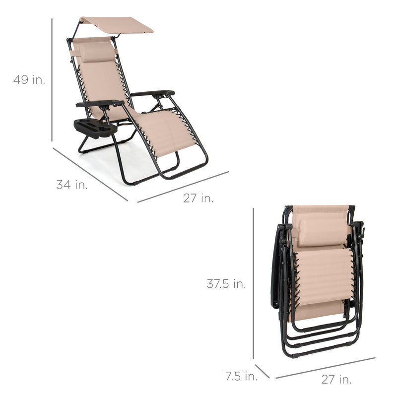 Folding Zero Gravity Recliner Patio Lounge Chair w/ Canopy, Side Tray - Kivo Store