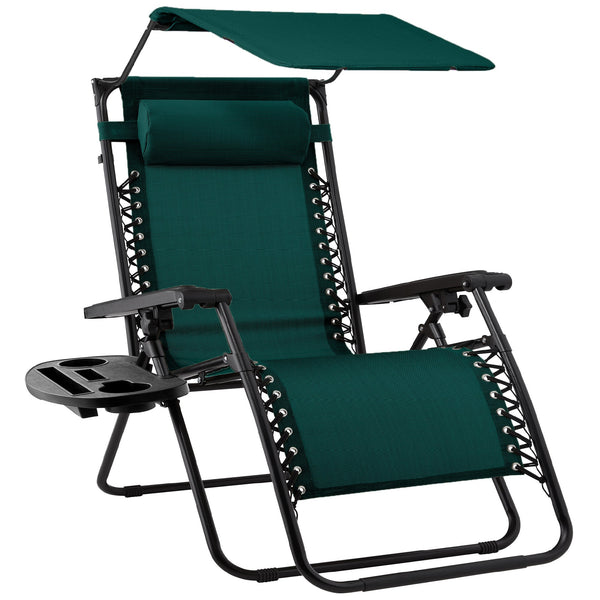 Folding Zero Gravity Recliner Patio Lounge Chair w/ Canopy, Side Tray - Kivo Store