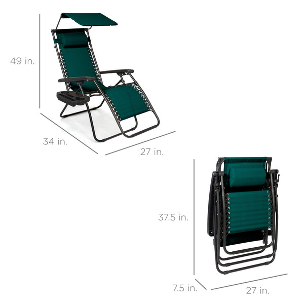 Folding Zero Gravity Recliner Patio Lounge Chair w/ Canopy, Side Tray - Kivo Store