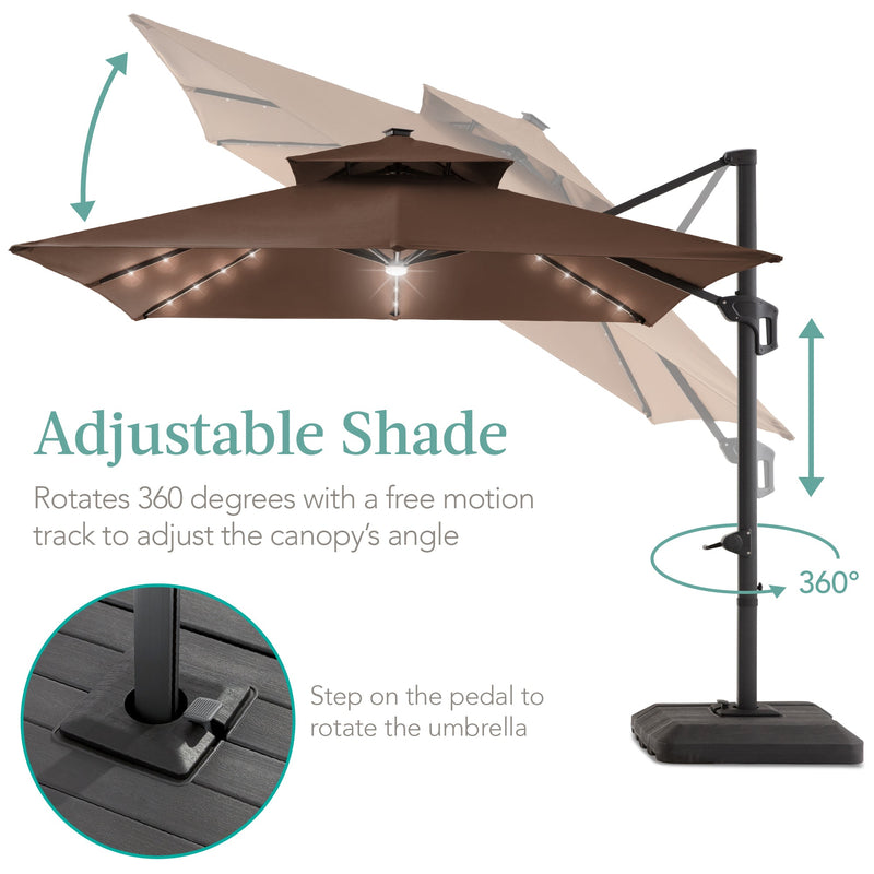 2-Tier Square LED Cantilever Offset Umbrella w/ 360 Rotation, Base - 10x10ft - Kivo Store