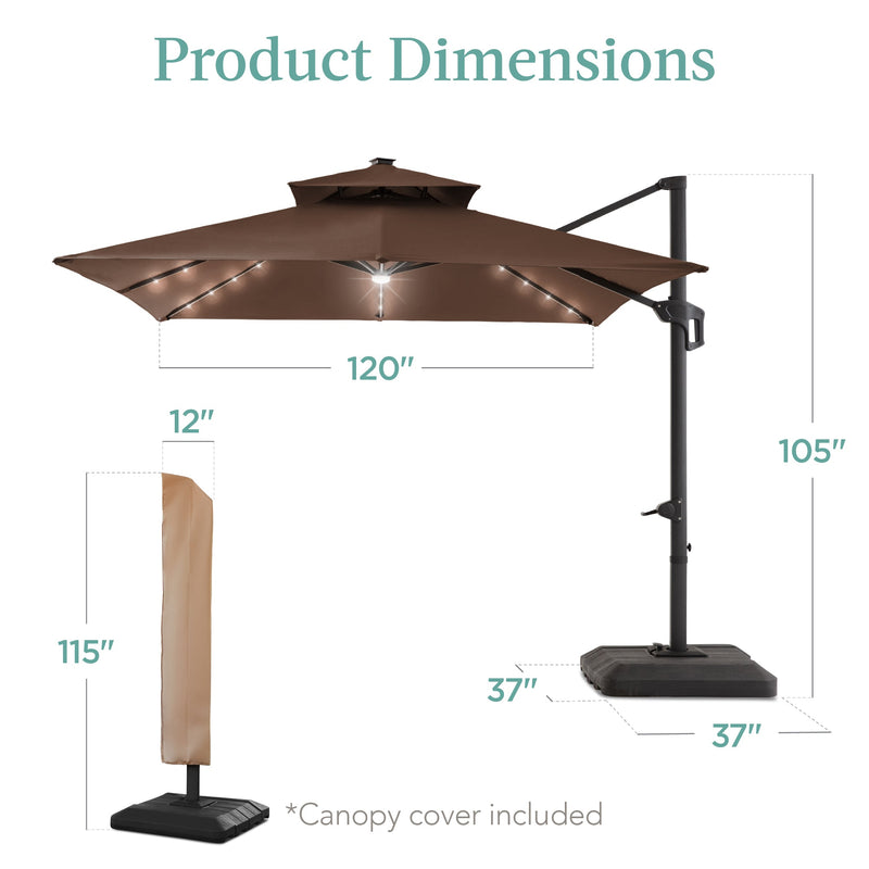 2-Tier Square LED Cantilever Offset Umbrella w/ 360 Rotation, Base - 10x10ft - Kivo Store