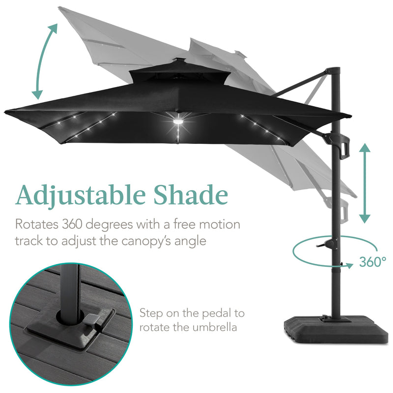 2-Tier Square LED Cantilever Offset Umbrella w/ 360 Rotation, Base - 10x10ft - Kivo Store