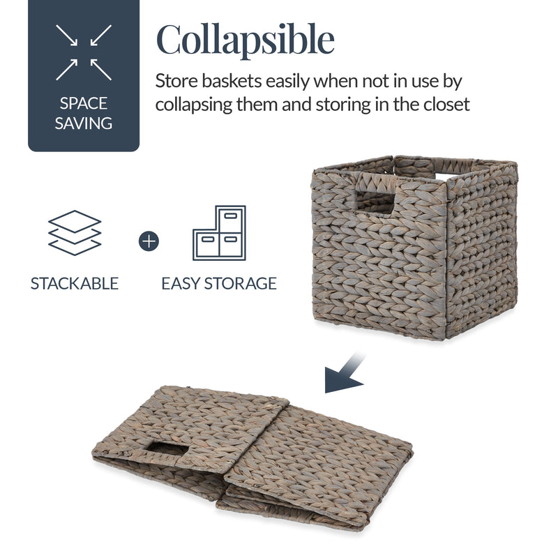 Set of 5 Collapsible Hyacinth Storage Baskets w/ Inserts - 12x12in - Kivo Store