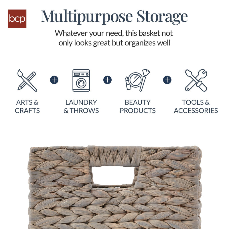 Set of 5 Collapsible Hyacinth Storage Baskets w/ Inserts - 12x12in - Kivo Store