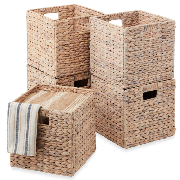 Set of 5 Collapsible Hyacinth Storage Baskets w/ Inserts - 12x12in - Kivo Store