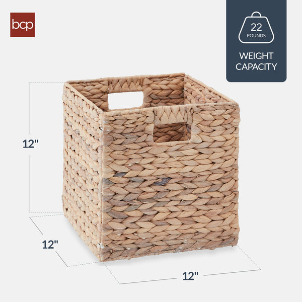 Set of 5 Collapsible Hyacinth Storage Baskets w/ Inserts - 12x12in - Kivo Store