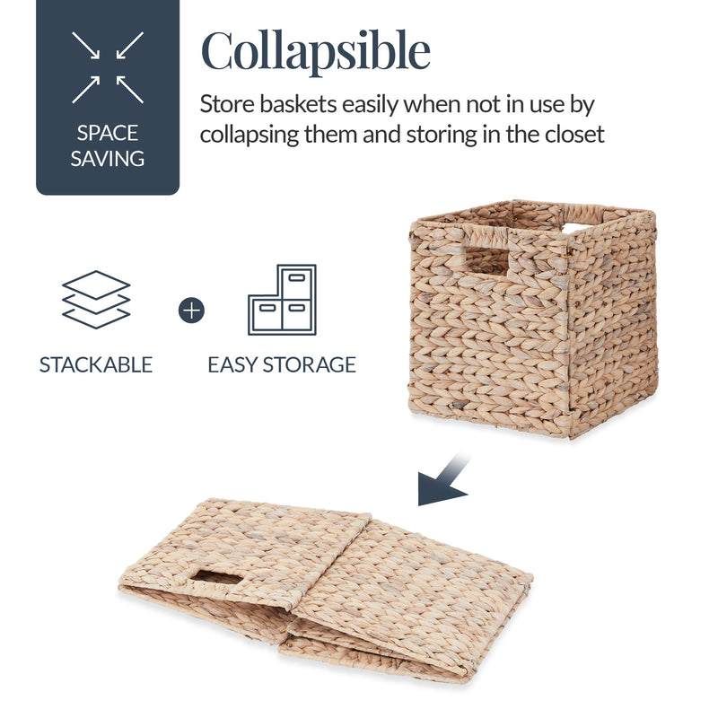 Set of 5 Collapsible Hyacinth Storage Baskets w/ Inserts - 12x12in - Kivo Store