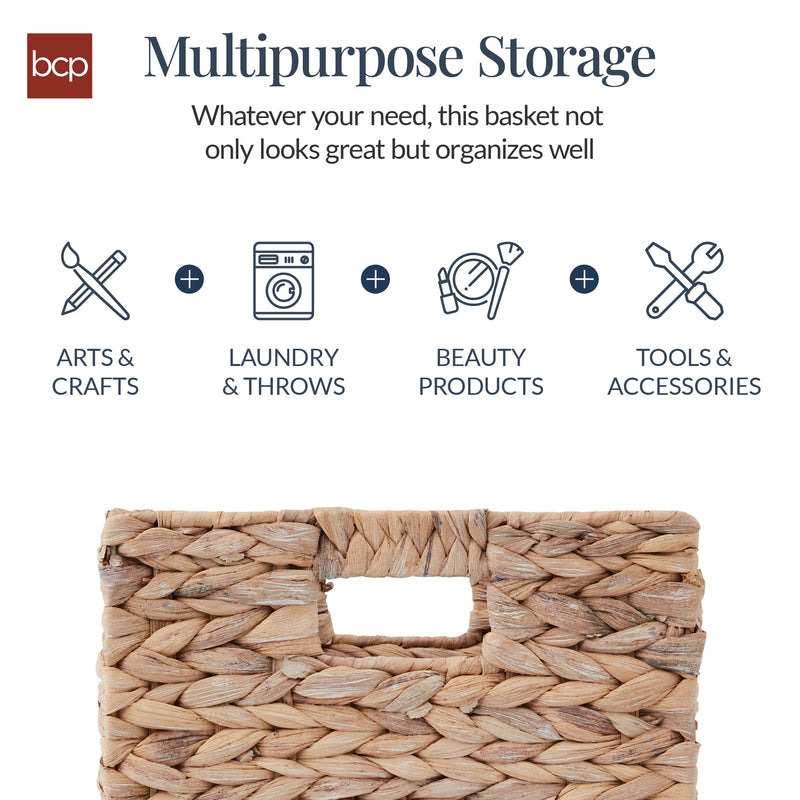 Set of 5 Collapsible Hyacinth Storage Baskets w/ Inserts - 12x12in - Kivo Store
