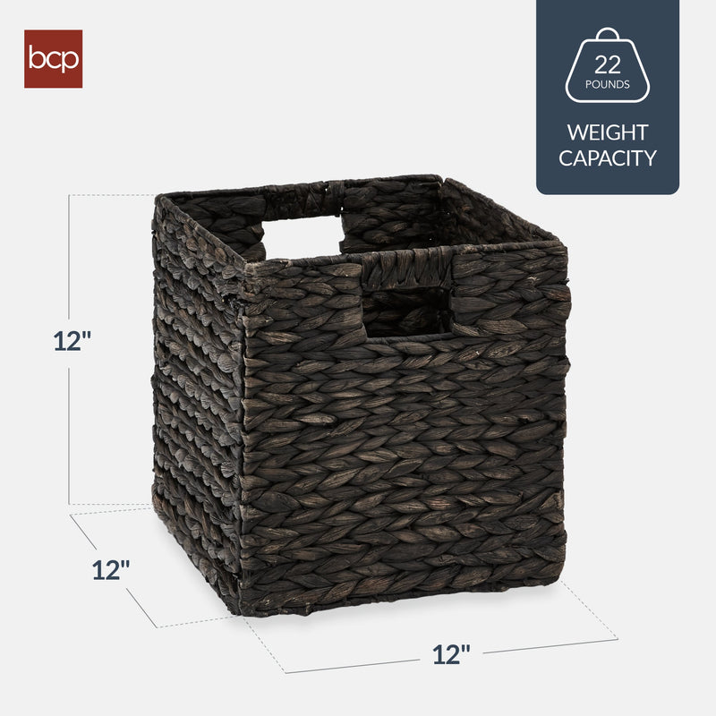 Set of 5 Collapsible Hyacinth Storage Baskets w/ Inserts - 12x12in - Kivo Store