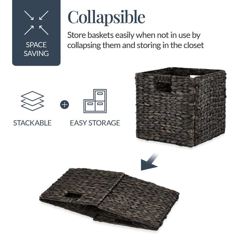 Set of 5 Collapsible Hyacinth Storage Baskets w/ Inserts - 12x12in - Kivo Store