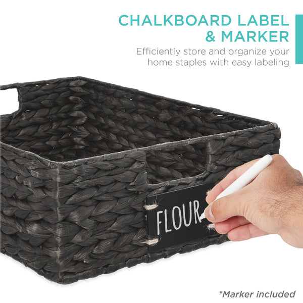 Set of 4 Water Hyacinth Pantry Baskets w/ Chalkboard, Chalk Marker