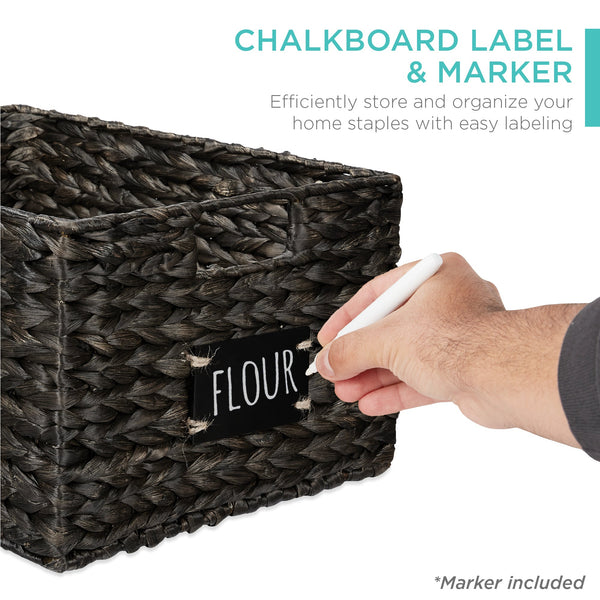 Set of 2 Water Hyacinth Pantry Baskets w/ Chalkboard, Marker - 16in - Kivo Store