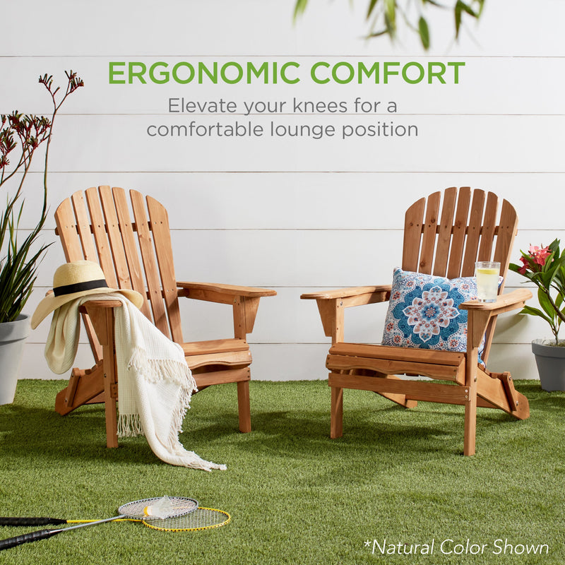 Folding Wooden Adirondack Chair, Accent Furniture w/ Natural Woodgrain - Kivo Store
