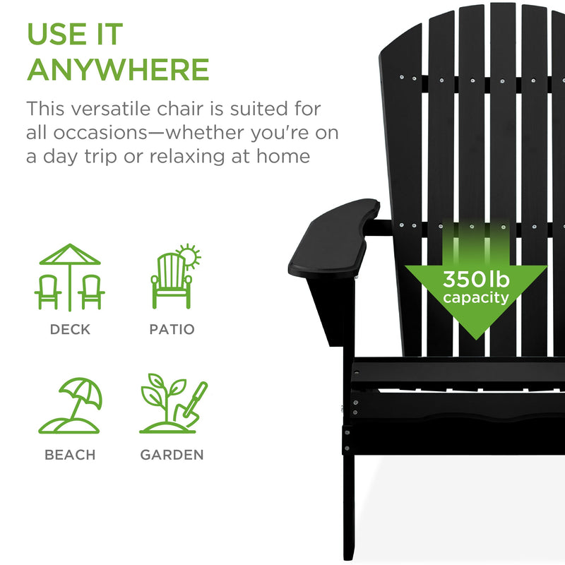 Folding Wooden Adirondack Chair, Accent Furniture w/ Natural Woodgrain - Kivo Store