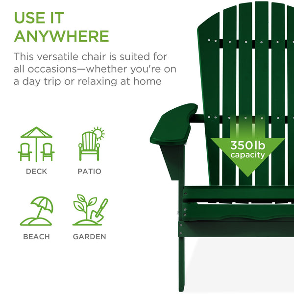 Folding Wooden Adirondack Chair, Accent Furniture w/ Natural Woodgrain - Kivo Store